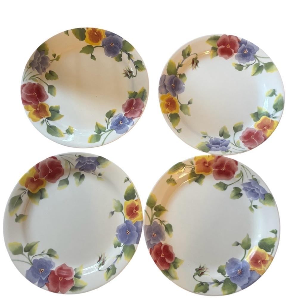 Corelle Summer Blush Pansy Replacement 7” Bread Plates Set 4 USA Made Retired